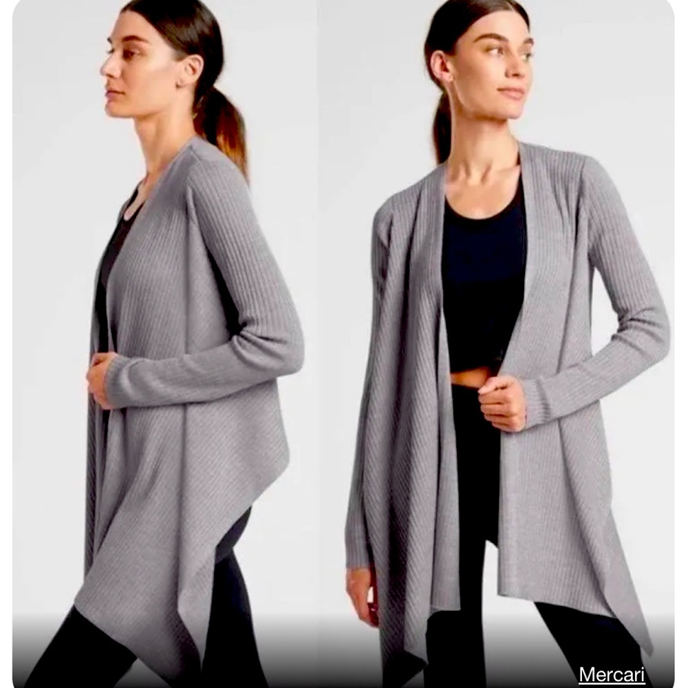 ATHLETA Solstice Wrap Cardigan Thermolite Gray Merino Wool size XS